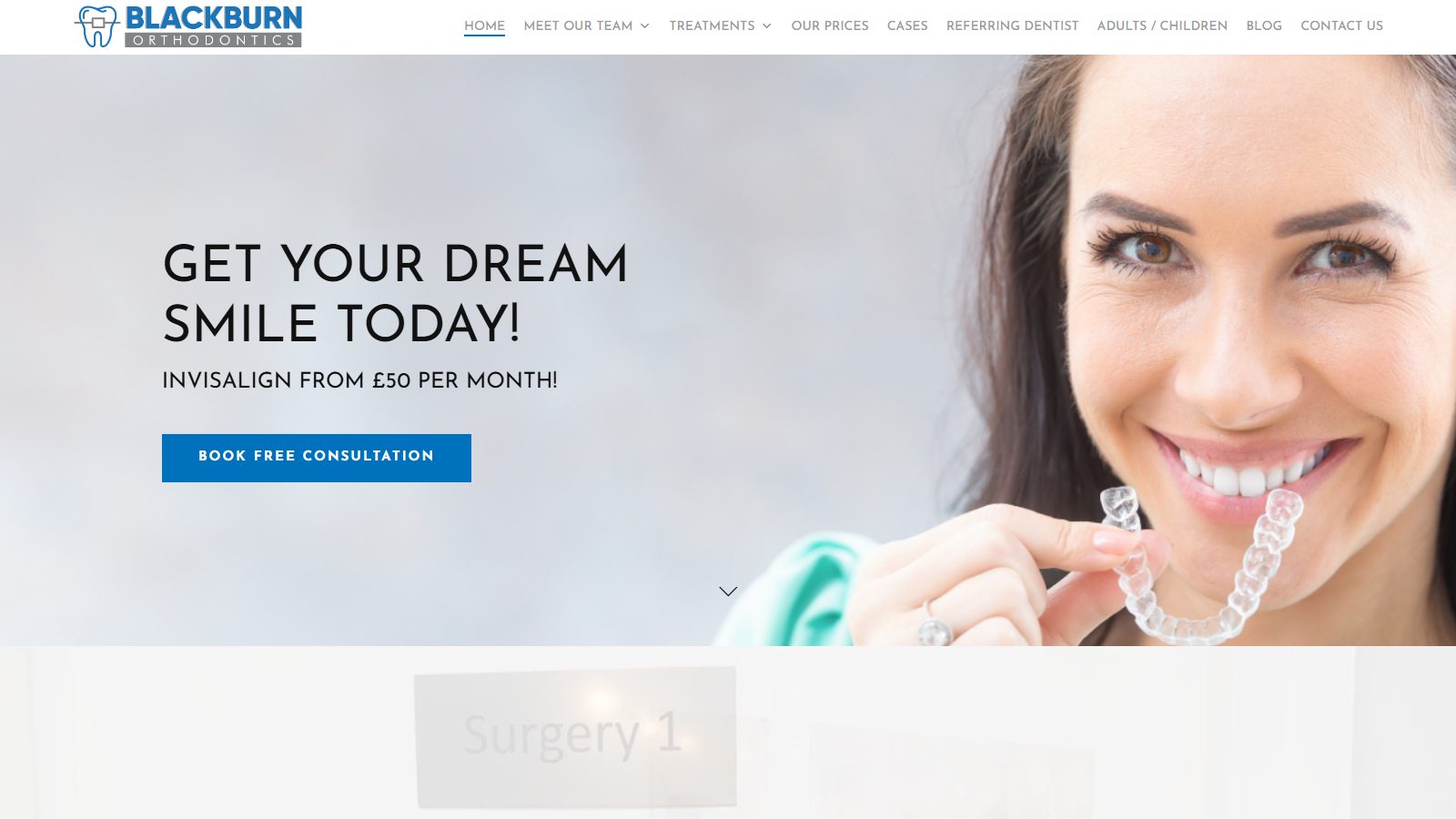 Blackburn Orthodontics. website screenshot