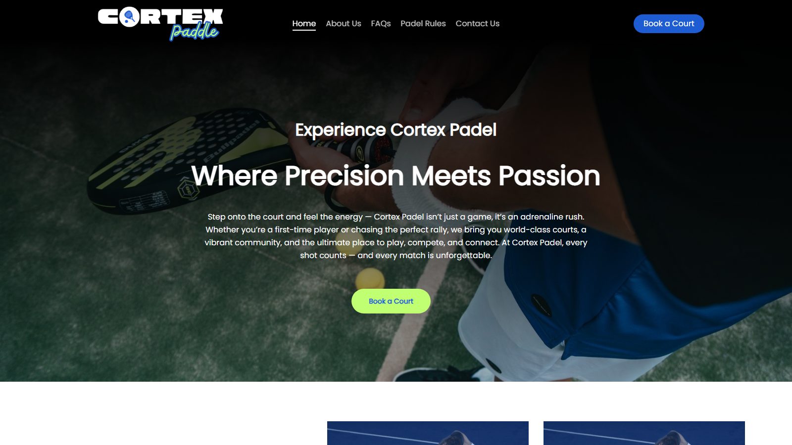 Cortex Padel. website screenshot
