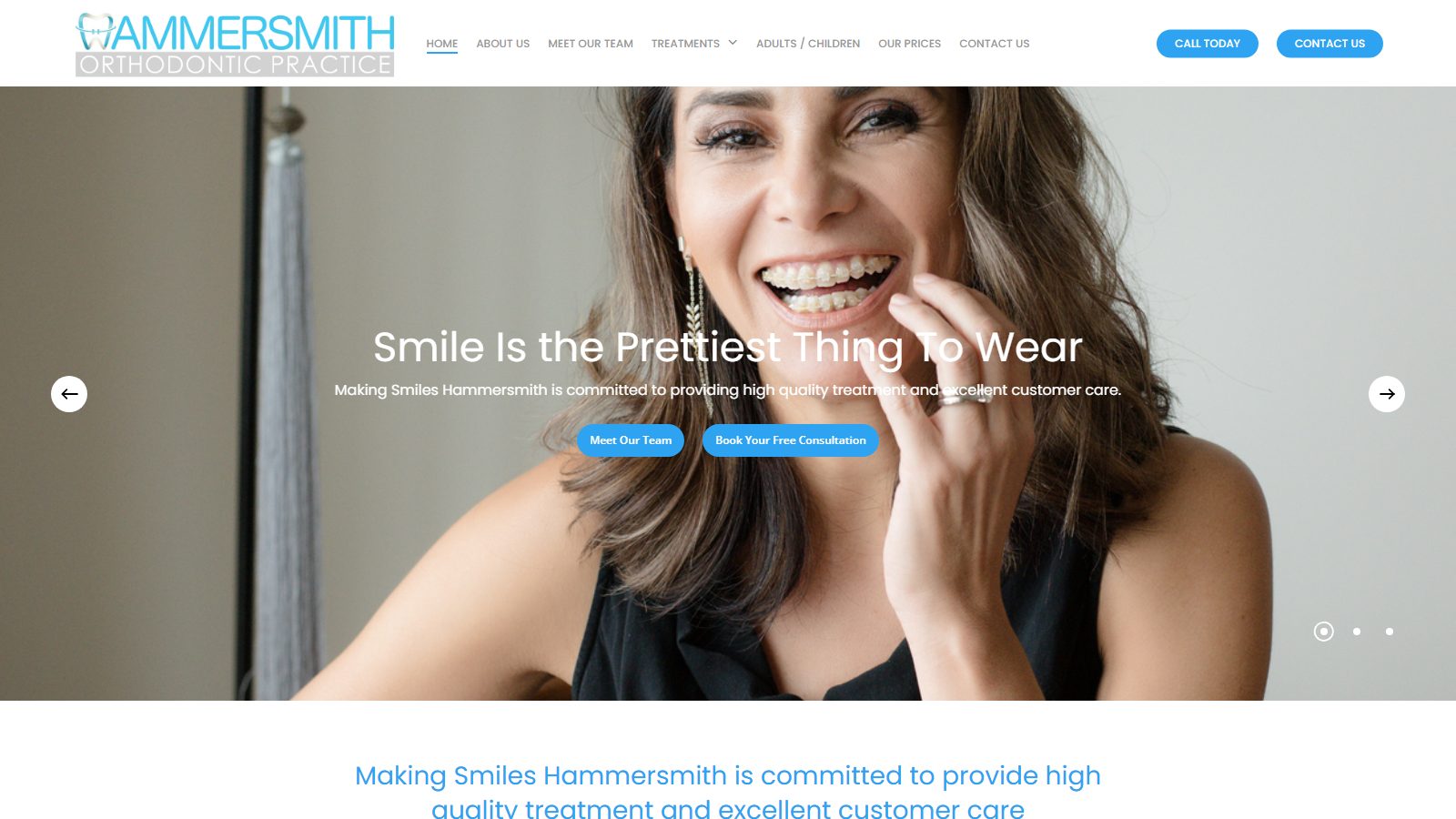 Hammersmith Orthodontics. website screenshot