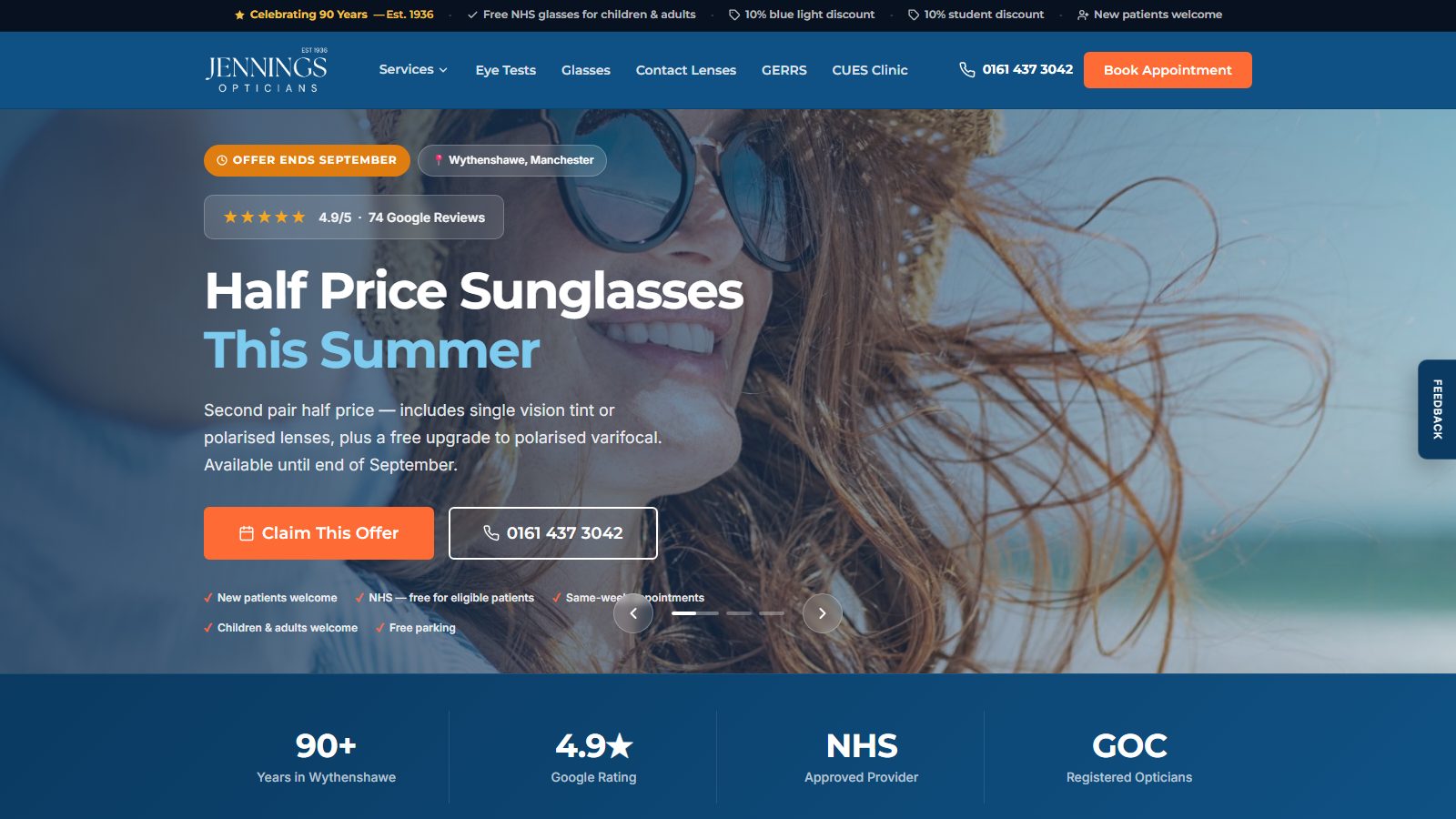Jennings Opticians. website screenshot