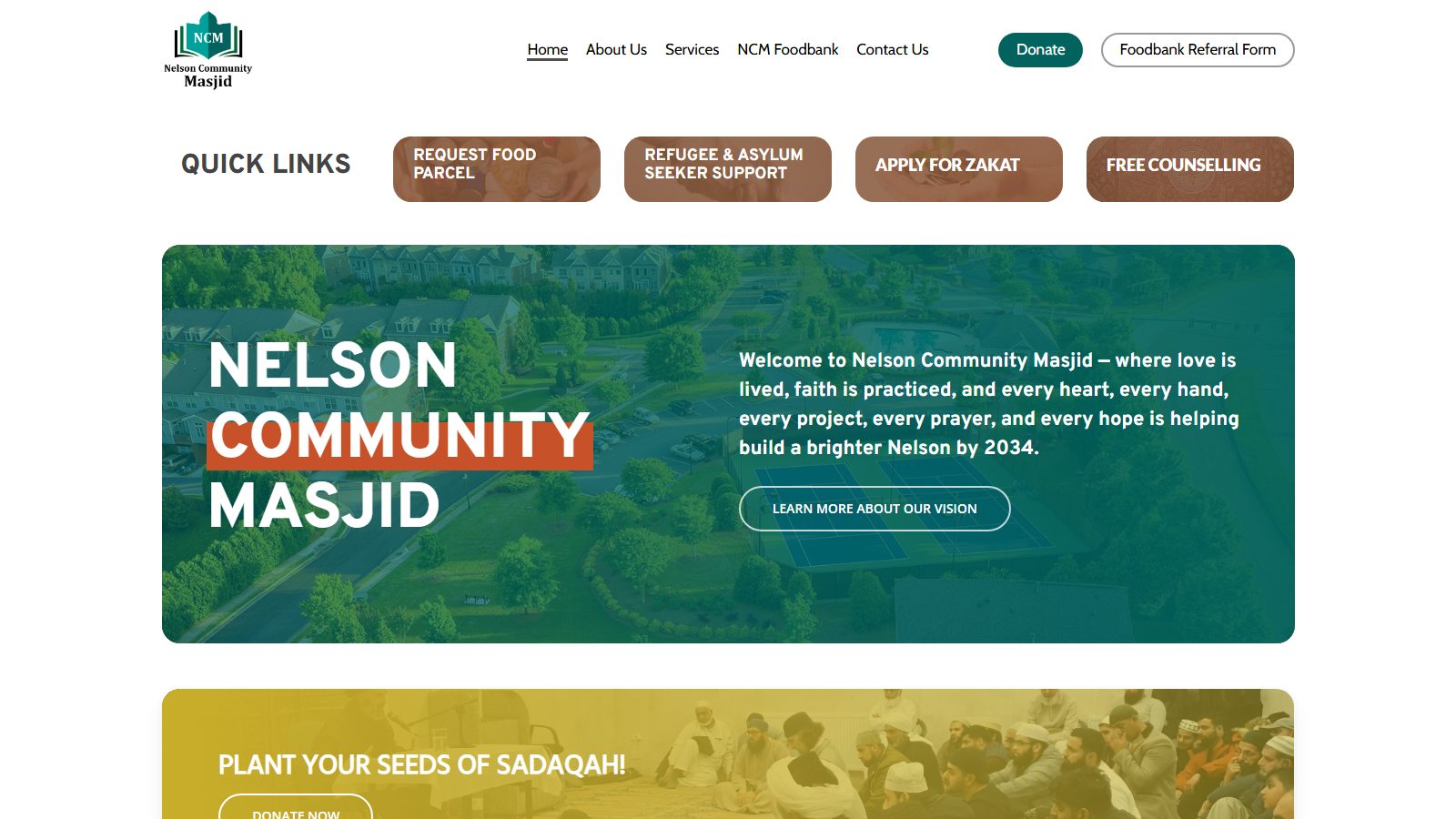 Nelson Community Masjid. website screenshot