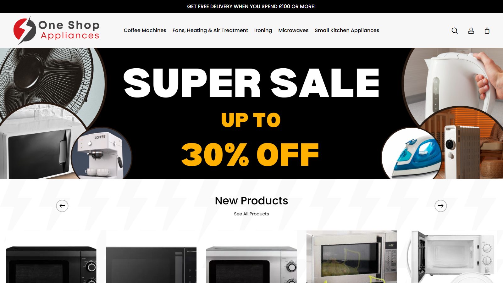 One Shop Appliances. website screenshot