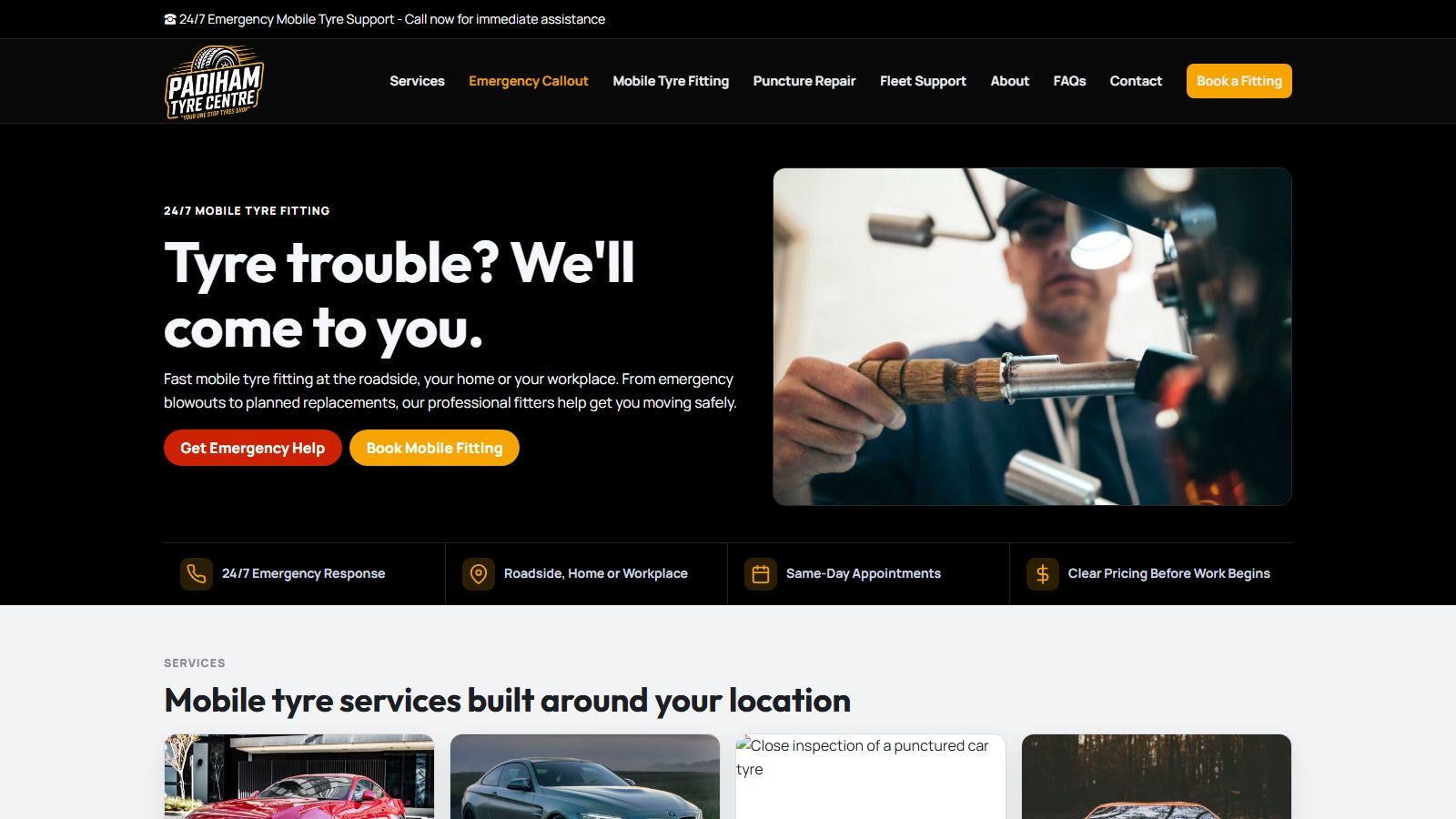 Padiham Tyre Centre. website screenshot