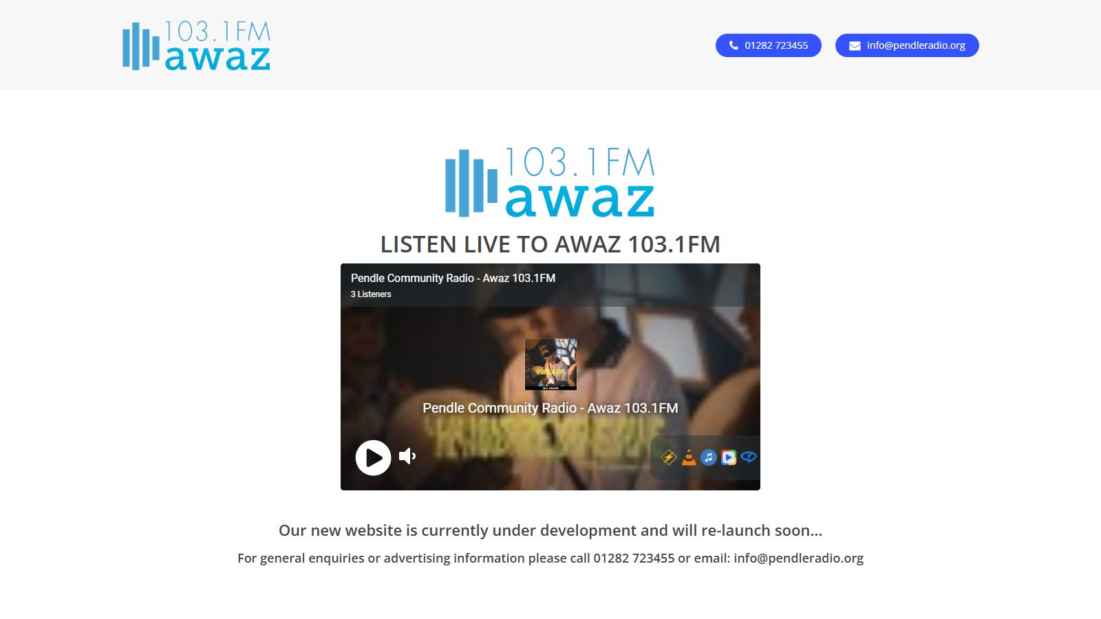 Pendle Community Radio. website screenshot